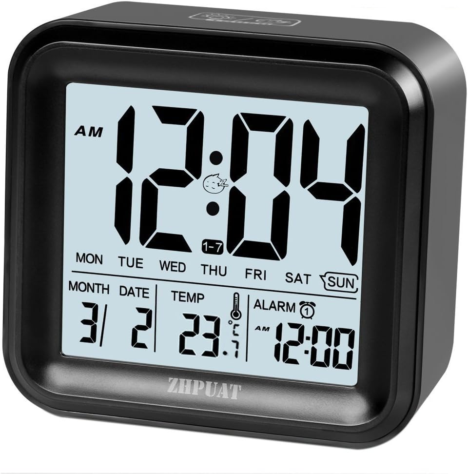 ZHPUAT Treble Rings Alarm Clock with Smart lights (Black)
