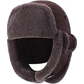 Harssidanzar Aviator Hat for Men Women Genuine Sheepskin Shearling Leather Winter Warm Trapper Hat CU603US