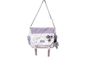 Inshere Aesthetic Crossbody Bag with Cute Pins and Ornament, Nylon Shoulder Messenger Bag Japanese Kawaii Bag for Women Men