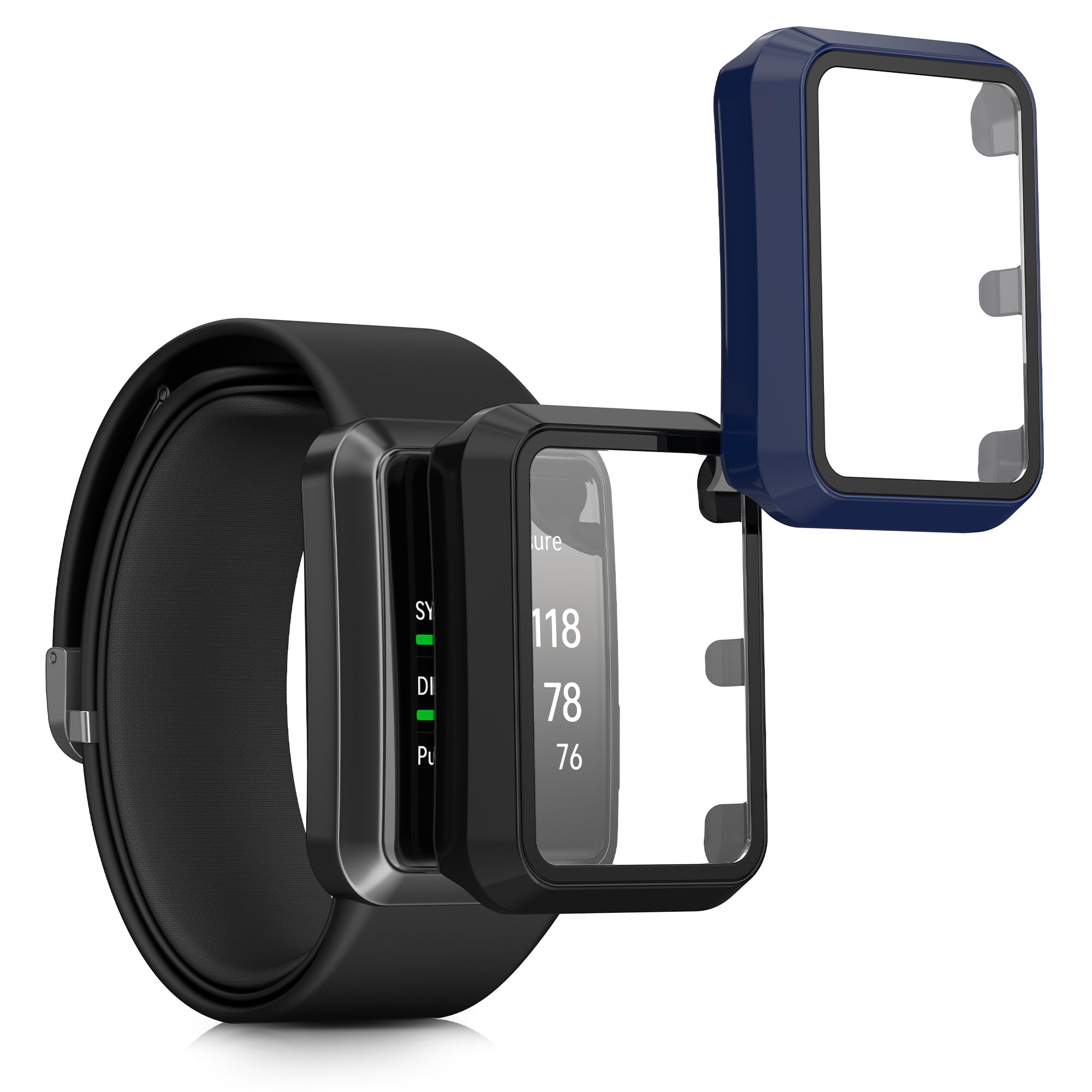 kwmobile Cover Compatible with Huawei Watch D Covers - 2x Tempered Glass with Plastic Frame - Black/Dark Blue