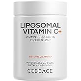 Codeage Liposomal Vitamin C Vitamins with Zinc, Elderberry, Citrus Bioflavonoids Ascorbic Acid, Quercetin & Rose HIPS Fruit, Vitamina C Liposomal Supplement Pills - Non-GMO, Vegan - 90 Capsules