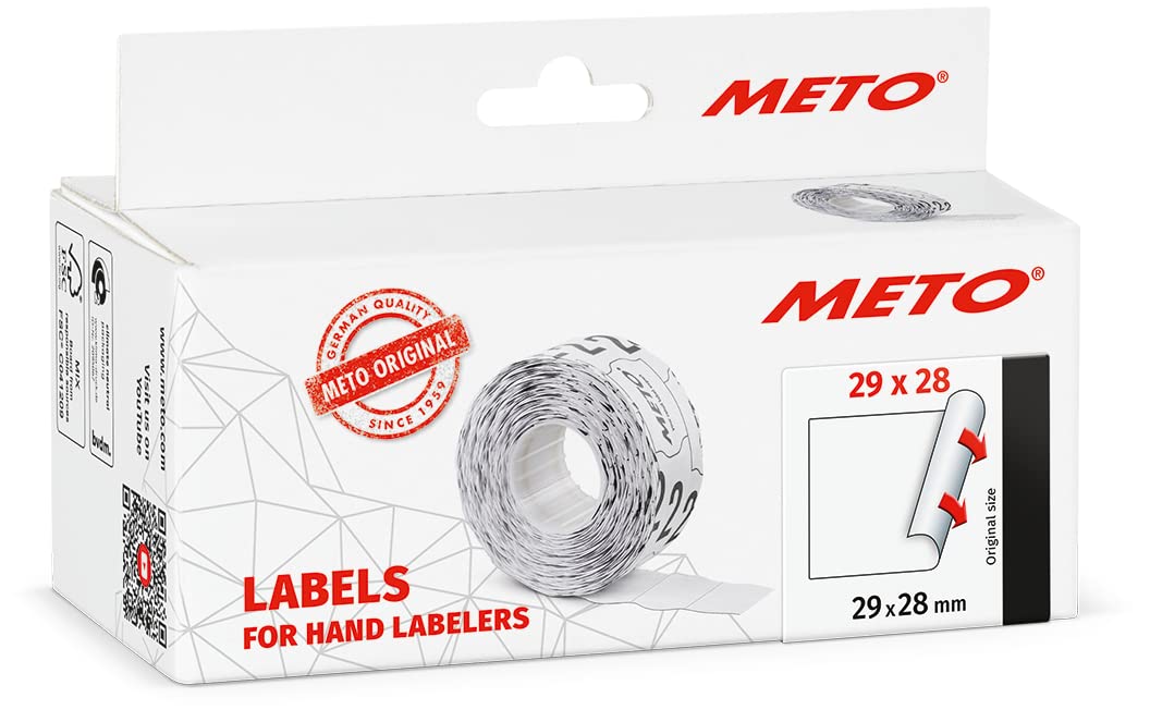 Meto Price Gun Labels (29× 28 mm, Two-line, 3,500 Labels, White, Permanently Adhesive, for Meto, Contact, Sato, Avery, Tovel, Samark etc.)
