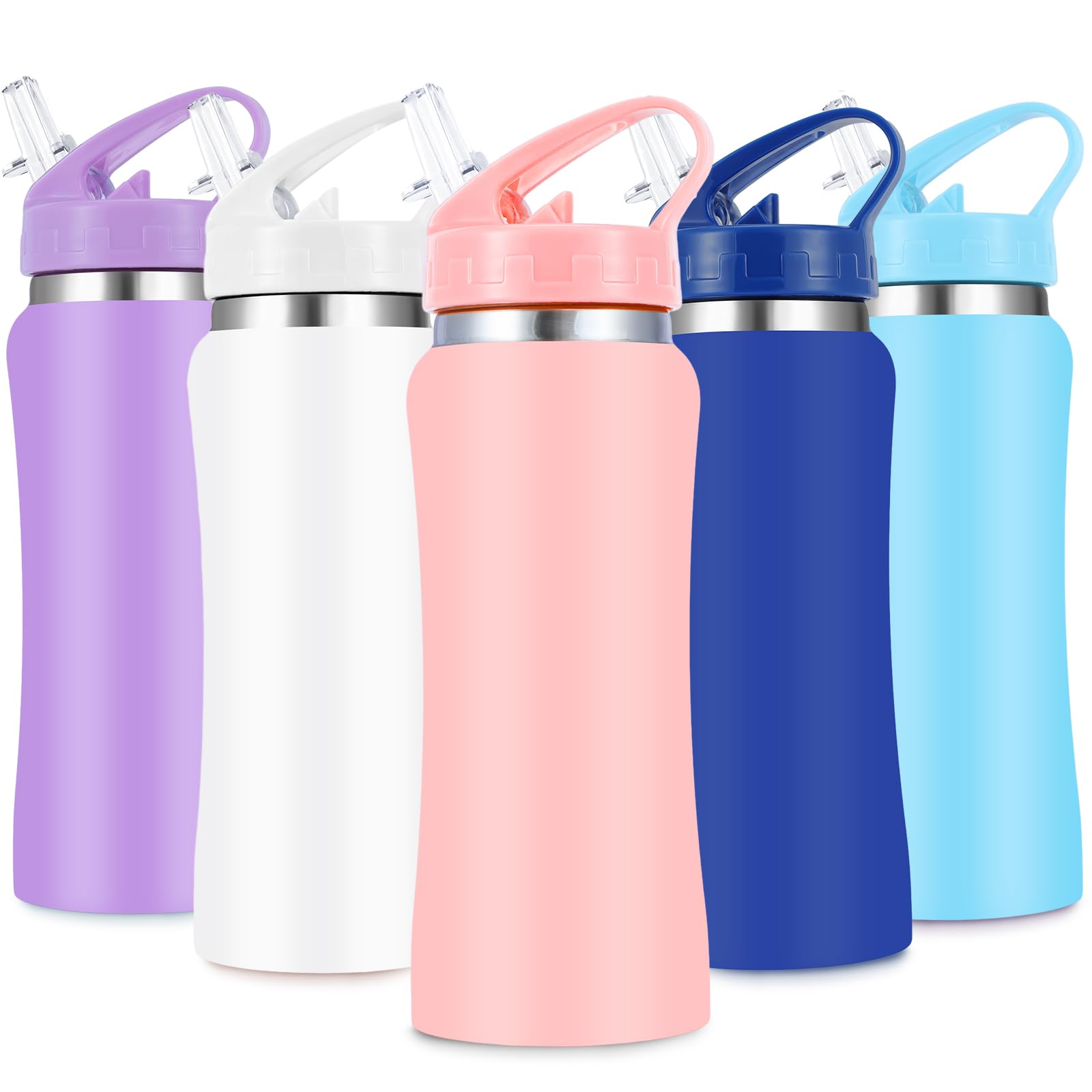 SUPPRUI Kids Stainless Steel Insulated Water Bottle with Straw,350 ml Small Water Bottles for School Reusable Metal Vacuum Small Flask Leakproof Keep Drinks Hot Cold for Boys Girls Children(Pink)