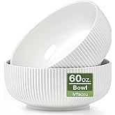 Mfacoy 2 Pack Salad Bowl, 8 inch 60 oz Large Serving Bowl Set, Deep Bowl for Kitchen, White Ceramic Bowl Set for Soup, Cereal, Ramen, Pasta, Salad, Dishwasher & Microwave Safe, Easy Clean