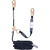 FHFallArrest 50FT Vertical Lifeline Assembly with Alloy Steel Anti-Panic Rope Grab Snap Hook Shock Absorb Lanyard, Fall Protection Rope Safety Climbing Equipment Roofing Safety Kit, CE ANSI OSHA Rated