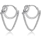 925 Sterling Silver Chain Earrings for Women Hypoallergenic 14K Gold Plated Love Knot Hoop Huggie Earrings Valentines Earrings Dangle Drop Eariings Jewelry Bridesmaid Valentines Day Mothers Day Gifts