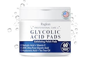 Ragkun Exfoliating Pads - Glycolic Acid 20% Toner Pads for Facial Radiance with Salicylic Acid and Vitamins B5, C & E, Dual Action Gentle Face Pad with Deep Cleaning Effect - 60 Count