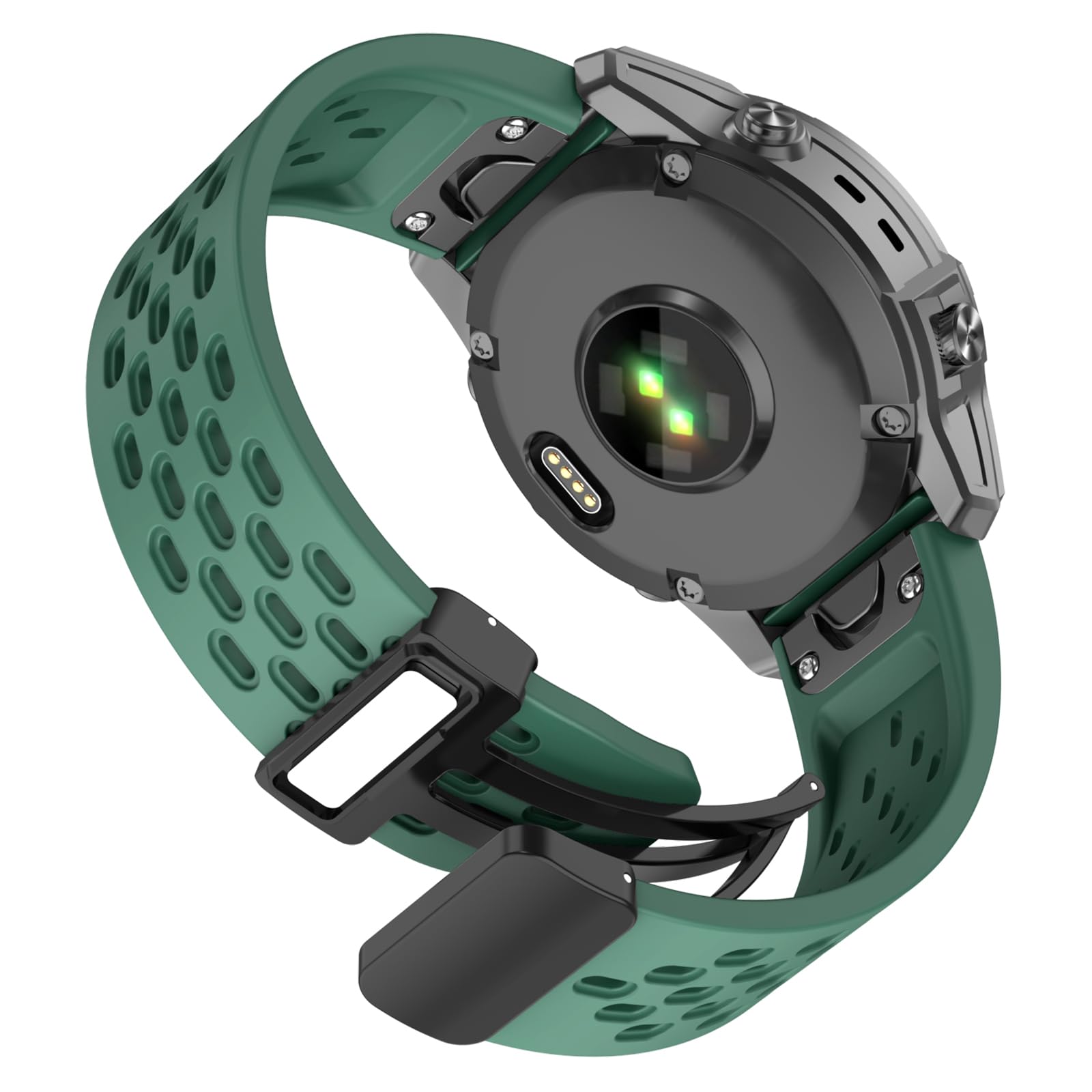 OVERSTEP Holes Silicone Quick Fit 26mm Watch Band for Garmin Epix Pro 51mm / Fenix 7X / Fenix 6X / Fenix 5X, Soft Sport Wrist Strap With Fold-Over Magnetic Closure for Fenix 3/HR, dark green