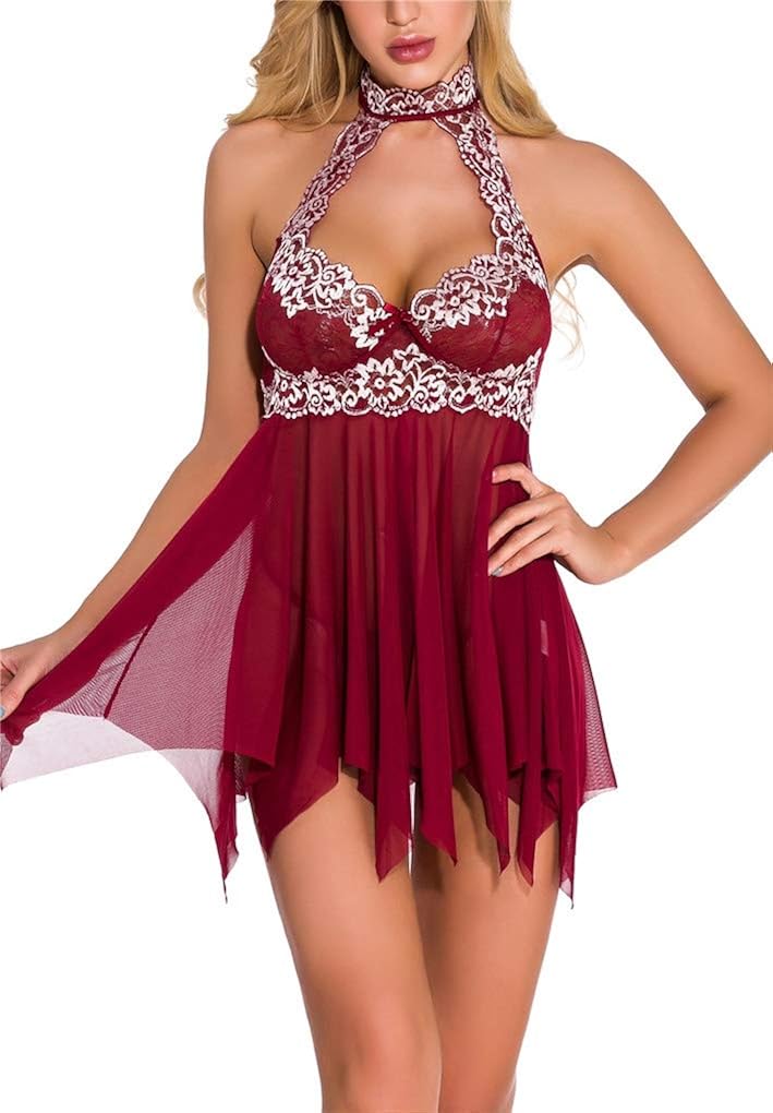 Fenxxxl Women's Plus Size Floral Lace Lingerie Bodysuit Off Shoulder Babydoll Chemises See Through Teddy Dress: Clothing