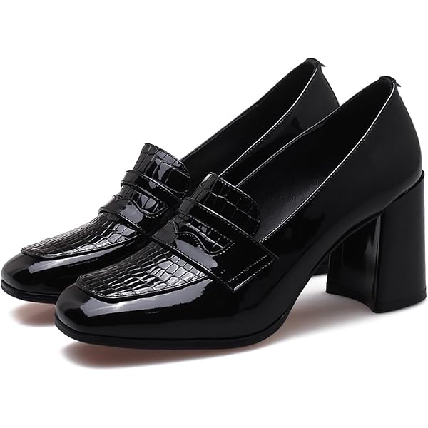 Amazon.com | MOOMMO Women Black High Chunky Heel Loafers Bow