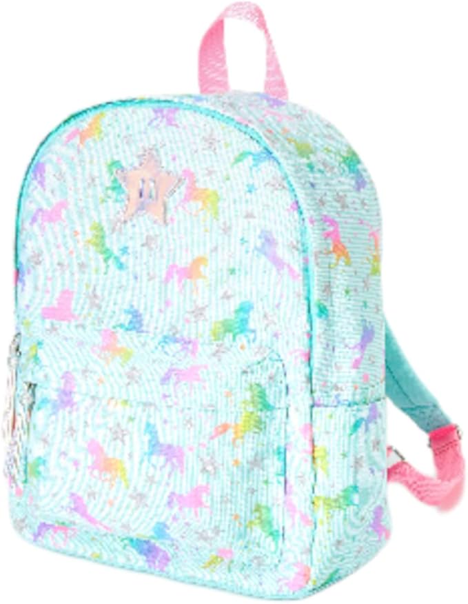 Claire’s Unicorn Stars Striped Backpack for Girls, Mint, Medium, Four