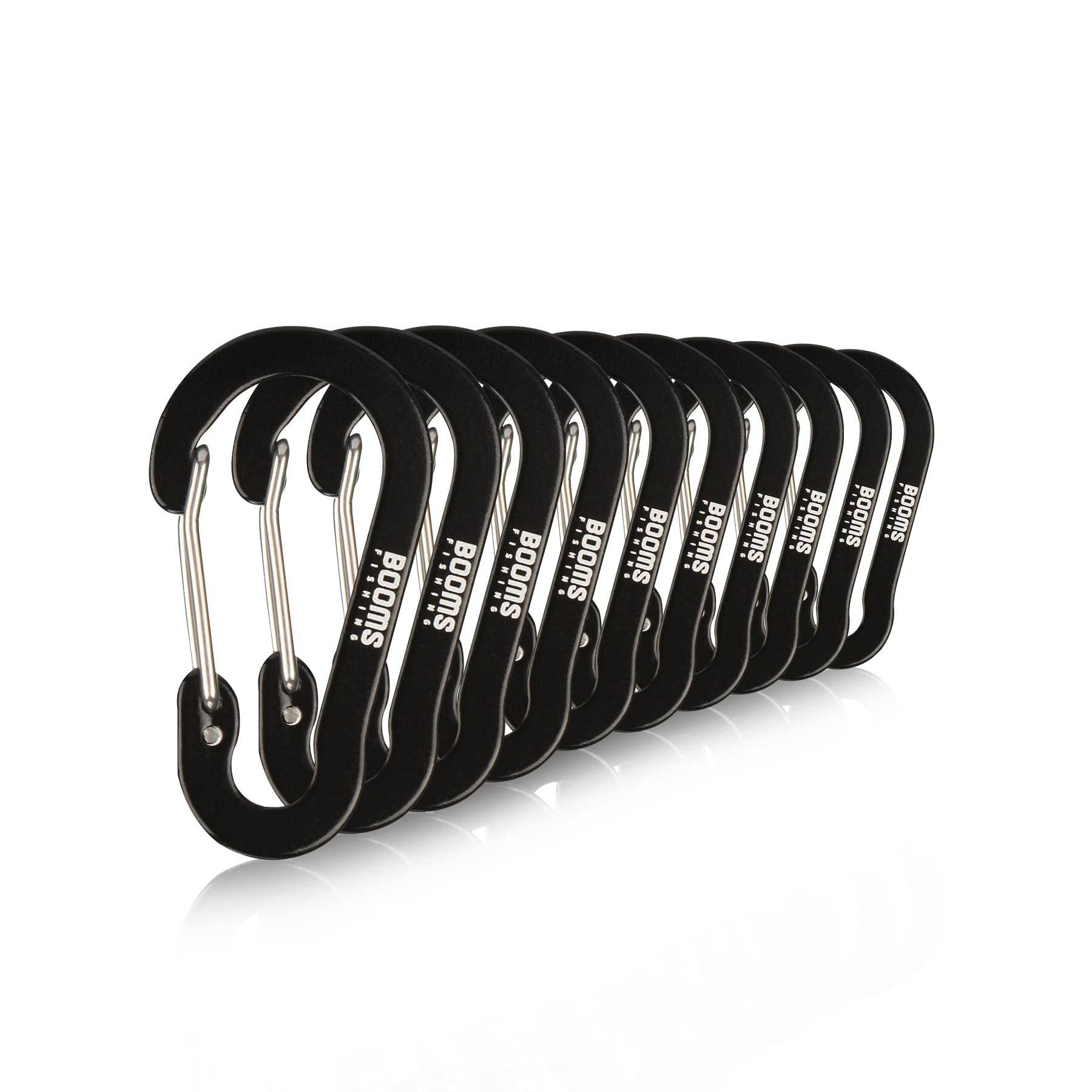 Booms Fishing CC1 Multi-Use Carabiner Clip, 10 Pack Small Caribeener Clips, Mini Keychain Caribeaner Clip 2 inch, Aluminum D Ring Carabiners, Black