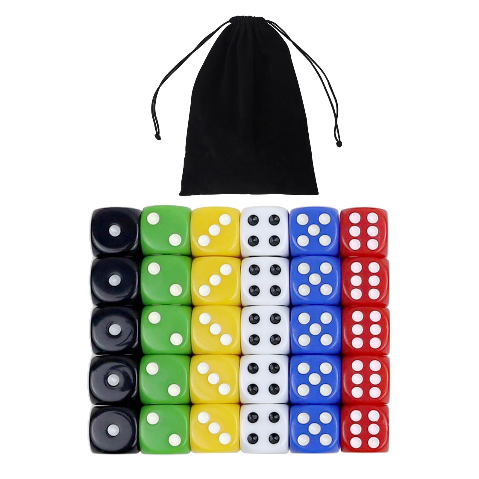 SLAKOZYT Set of 30 22mm Acrylic 6-Sided D6 Dice with 6 Colours for Table Games, Math Lessons, Party and Classroom