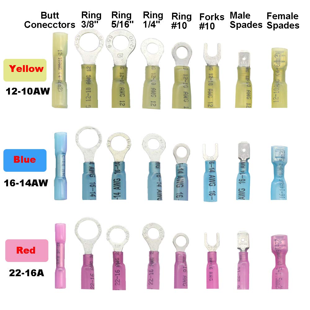 Yosawo 265 Pieces Heat Shrink Wire Connector Electrical Terminals Kit,Insulated Waterproof Electrical Crimp Marine Automotive Terminals Set,Ring Fork Spade Butt - Image 3
