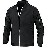 Mens Lightweight Bomber Jacket Casual Windbreaker Zip Up Coat with Pockets for Spring Fall
