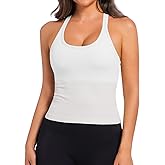 Tpleetkee Built in Bra Tank Tops for Women Scoop Neck Longline Workout Tank Top Ribbed Seamless Yoga Racerback Tank Shirts