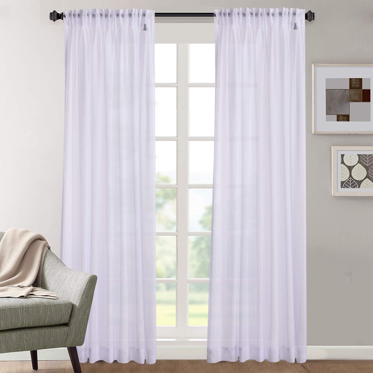 Megachest Woven cotton muslin sheer Slot Top Curtain 2 Panels with 2