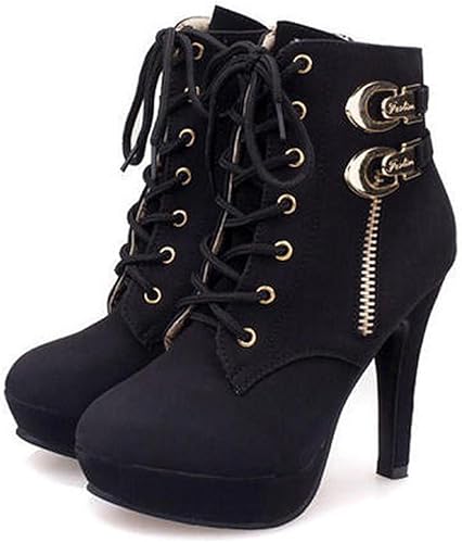 Amazon Yejia Fashion ハイヒール レディースシューズ レースアップ ショートブーツ マーティンブーツ コスプレ 太いヒール 22 5 26 0サイズ Yejia Fashion ブーツ ブーティ
