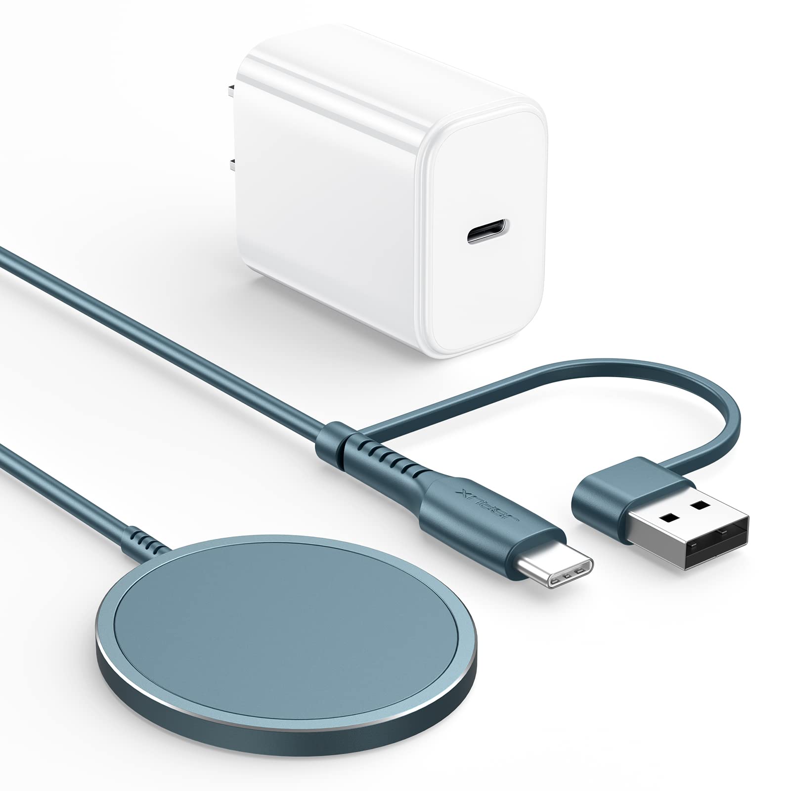 Photo 1 of JSAUX Magnetic Wireless Charger Compatible for MagSafe Charger iPhone 16/16 Pro/16 Plus/16 Pro Max/15 14 13 12, Magnet Charging Pad (Blue) with 20W PD Adapter Charger Block