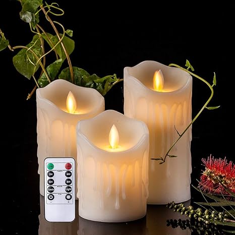 LED Kerzen im 3er Set Flackernde Dekorations Kerzen mit Fernbedienung Timer-Funktion