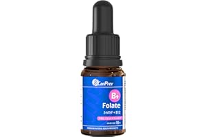 CANPREV - B9 Folate 200mcg with Vitamin B12 20mcg, 15ml Drops 450-Servings - Natural Blueberry Flavour - Supports Energy and 