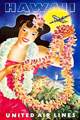 Digital Fusion PrintsUnited Airlines (Hawaii) Vintage Travel Poster 24"x36" (Unframed) Certified Made with 200 Year Lifespan Archival Inks