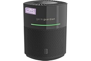 GermGuardian Airsafe+ Air Purifier for Home, for Wildfire Smoke, Pets, Pollen, Odor, Large Rooms Up To 1040 Sq. Ft. with HEPA Pure Air Filter, UV-C Light & Air Quality Sensor, 12", AC3000B, Black