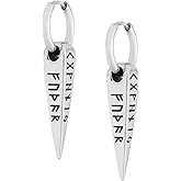 HAQUIL Silver Plated Stainless Steel Viking Rune Spearhead Dangle Drop Earrings, Viking Jewelry Gift for Men and Women