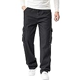 EnllerviiD Men's Baggy Cargo Jeans Loose Fit Denim Work Pants Hip Hop Wide Leg Streetwear