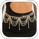Aiosy Star Waist Chain Gold Body Chain Layered Tassel Belly Chains Summer Beach Body Jewelry for Women