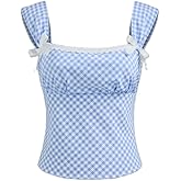 Women Sexy Dorothy Gingham Top Lace Trim Square Neck Plaid Cami Shirt Going Out Corset Tops Y2k Costumes