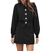 Tankaneo Womens Skirt 2 Piece Sweater Set Crewneck Button Up Cardigan Mini Skirt Trendy Casual Lounge Sets