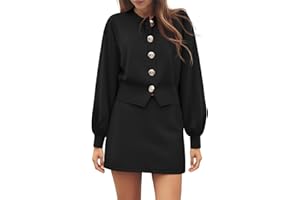 Tankaneo Womens Skirt 2 Piece Sweater Set Crewneck Button Up Cardigan Mini Skirt Trendy Casual Lounge Sets