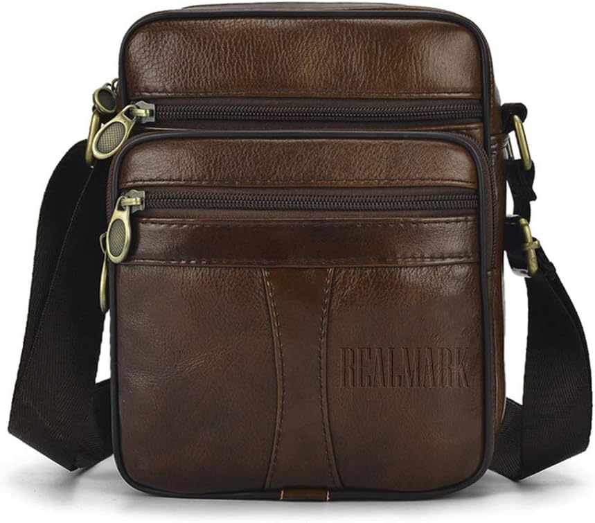 Realmark Men's Leather Shoulder Bags Genuine Leather Cross Body Bag Messenger Business Handbags Small Side Satchel Crossbody Bag