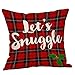 5 Pack Red Black Christmas Scottish Buffalo Checkers Plaid Pillow Cover,Winter Deer,Let's Snuggle Quotes Home Decorative Throw Pillow Case Cushion Cover for Sofa Couch 18 x 18 Inch