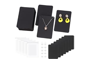 Swpeet 300Pcs Black Earring Display Cards Assorment Kit, 100Pcs 3.5 x 2.4 Inches Square Earring Holder Cards with 100 Silicon