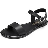 DREAM PAIRS Women's Ankle Strap Flat Sandals Open Toes One Band Buckle Summer Dressy Sandals
