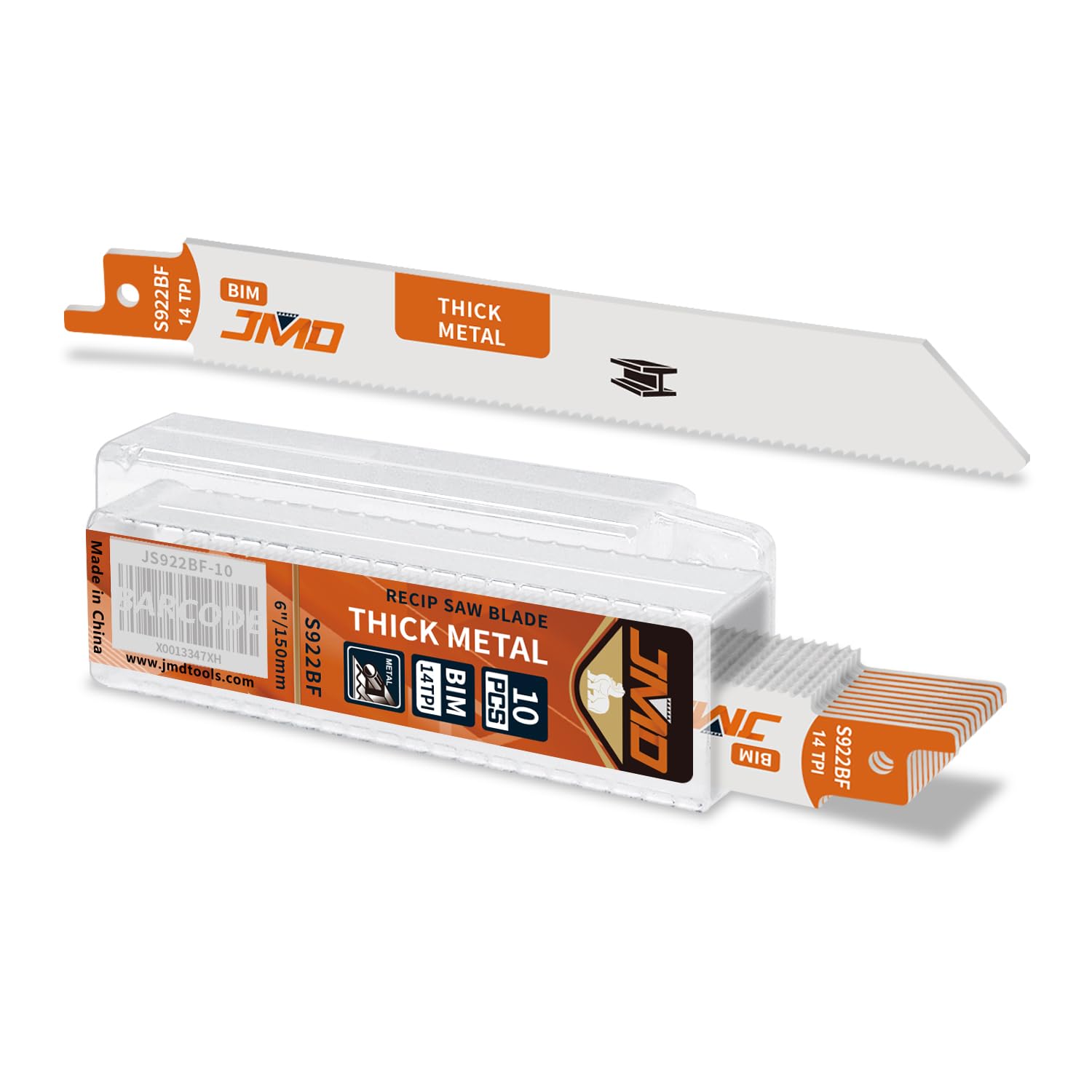 JMD 10-Piece S922BF Reciprocating Saw Blades Metal 14TPI Reciprocating Saw Blade Set for Cutting Metal 150mm BIM Sabre Saw Blades Compatible with Bosch Dewalt Makita etc