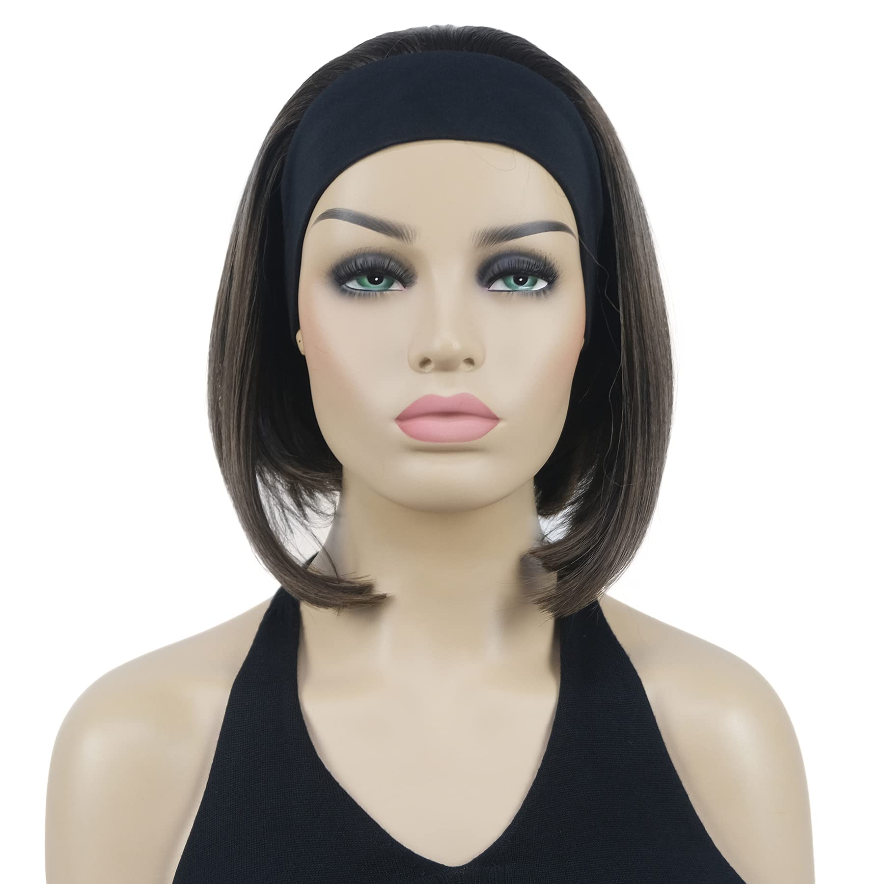 Lydell Short Straight Bob Headband Wigs 3/4 wig short half Synthetic hair wig (Light Chestnut Brown) โ image 1