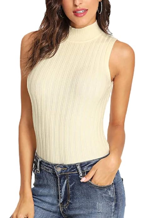 Seamless Ribbed Sleeveless Mock Neck 