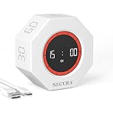 Secura Pomodoro Timer with 1/3/5/10/15/30/60 Min Presets, 3 Level Volume | Gravity Sensor, Visual Progress Bar, Count Up, Rechargeable, Portable for Kids Classroom Desk, ADHD Focus (White)