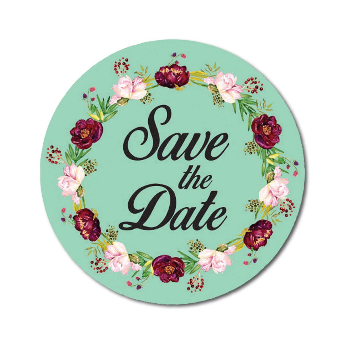 Darling Souvenir 45 Pcs Floral Wreath Mint Green Round Save The Date Stickers Envelope Seals-1.6 Inches