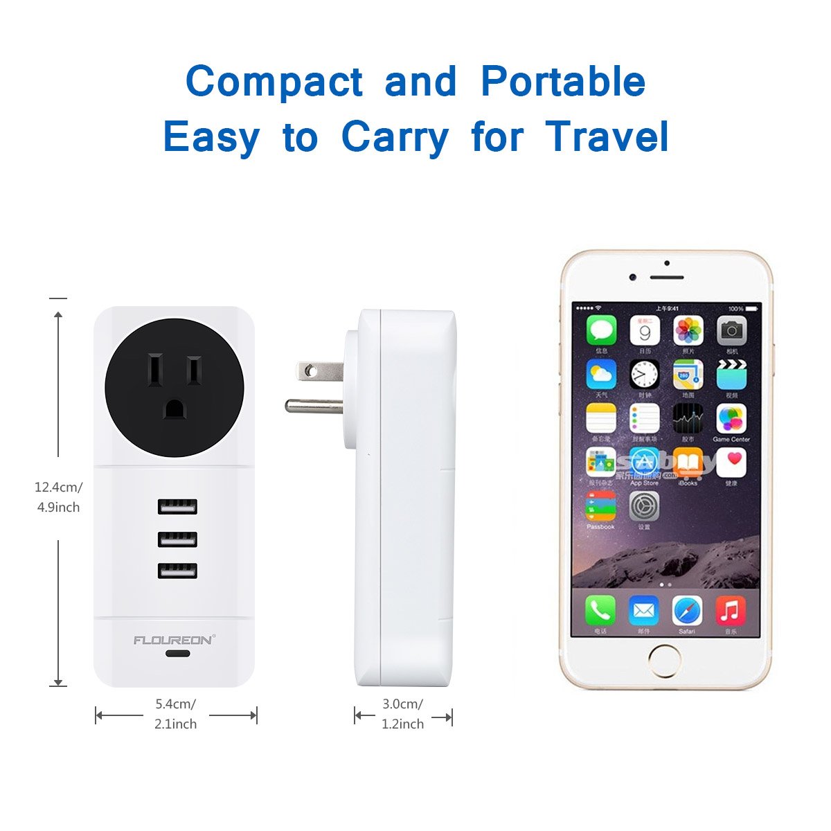 FLOUREON Power Strip USB Phone Charger Portable Travel Wall Charger with Rotate Plug(1 AC Outlet + 3 USB Ports) Charging Station with Smart IC