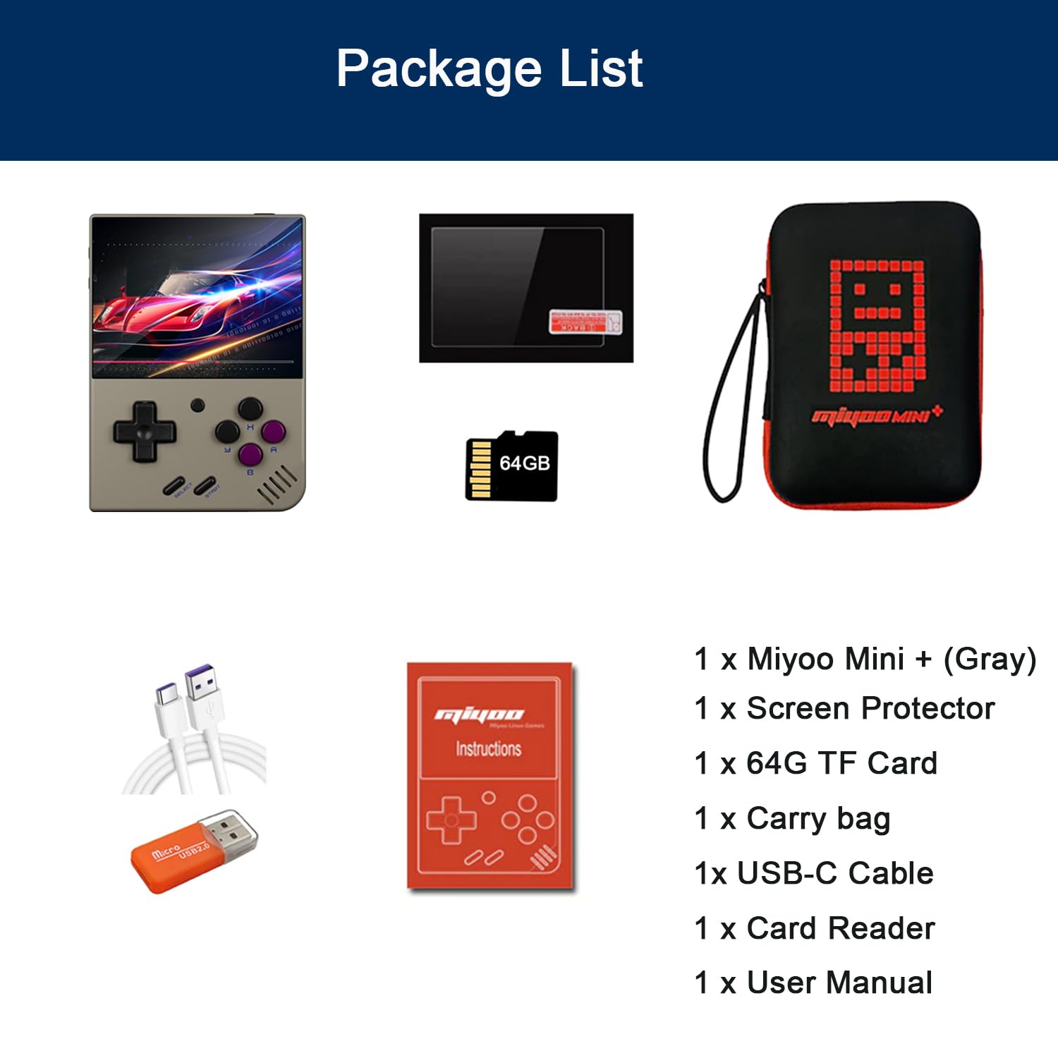 Miyoo Mini Plus Handheld Game Console 3.5 inch Classic System Retro Video Games Consoles Portable Rechargeable Hand Held 64G with Case (Gray)