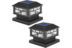 POWGDLT Solar Post Cap Lights Outdoor, 20LM Fence Cap, 3.5x3.5 4x4 5x5 Inch Wooden Solar Waterproof, Deck Powered for Garden Patio Decoration (Black 2 Packs)