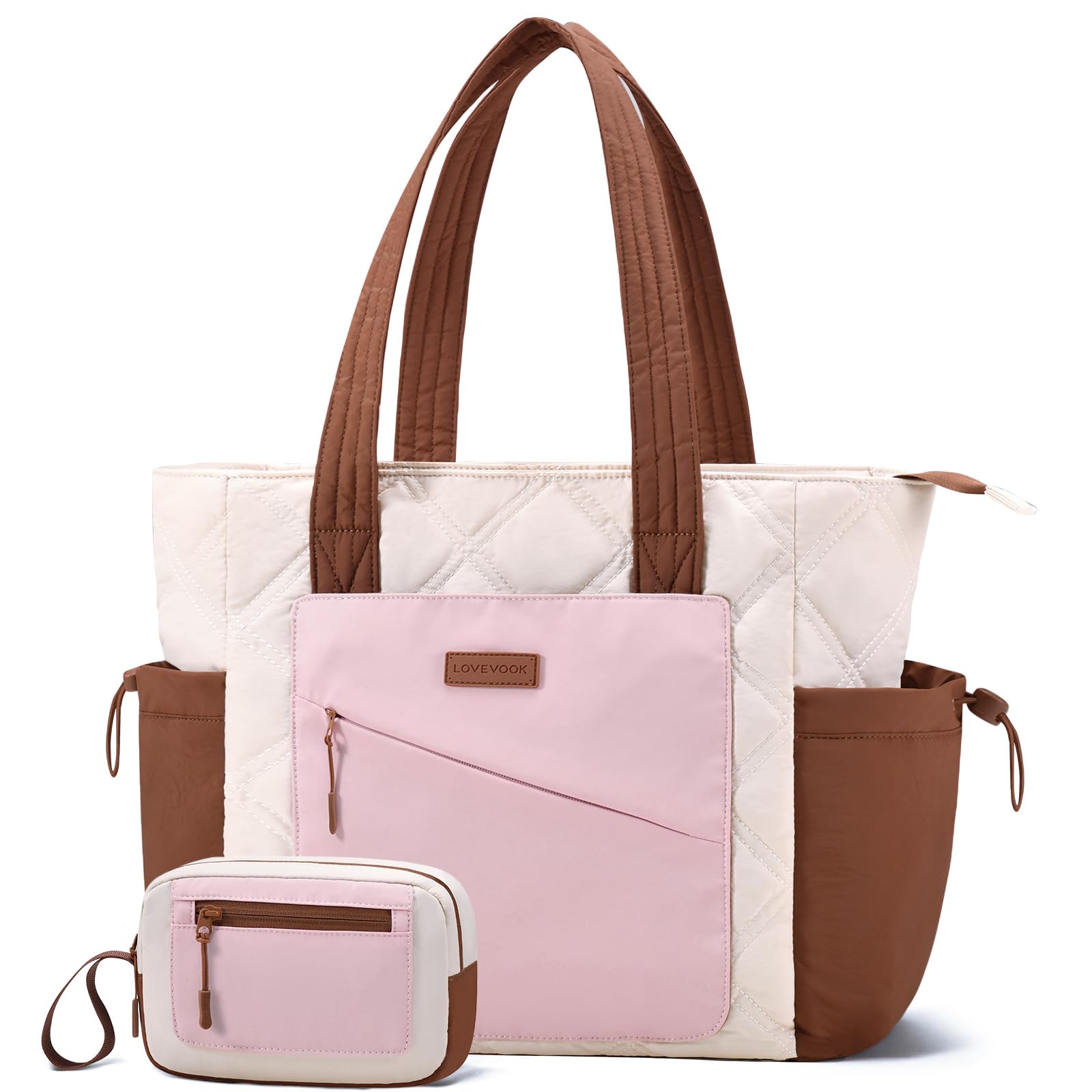 LOVEVOOK Tote Bag for Women, Puffer Bag and Work Bags with Zipper for Travel, Daily, School, Quilted Nurse Shoulder, 2pcs Image