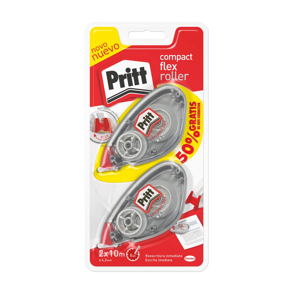 Pritt Compact Correction Roller, Corrector for Pen and Printed Texts, Versatile White Corrector for Phrases and Letters, 2 x (4.2 x 10 m). Roller Corrector 4.2 mm x 10 m White