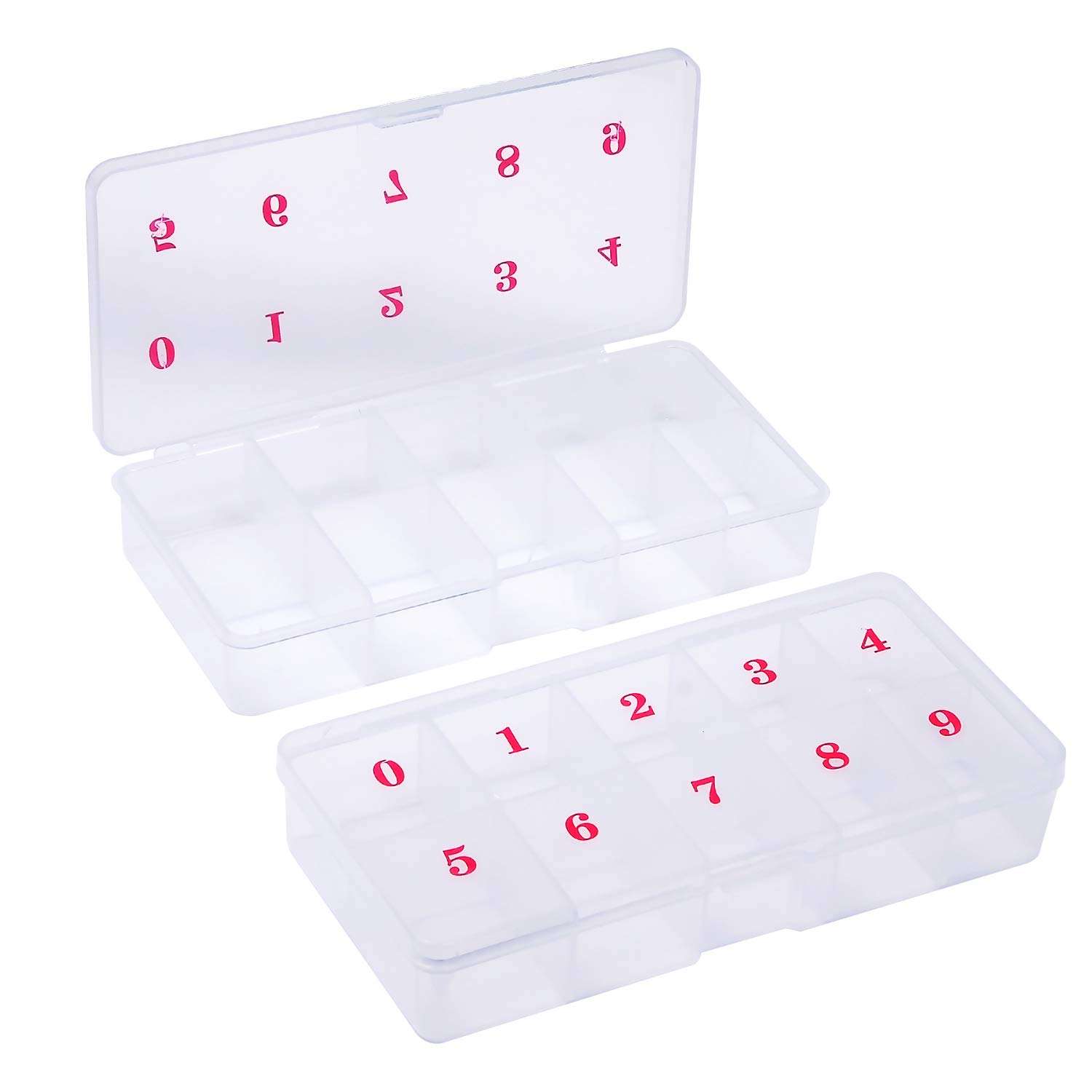 AOVNA 2 Pack 10 Spaces Compartments False Nail Art Tips Storage Box Nail Tips Container Plastic Nail Art Storage Box