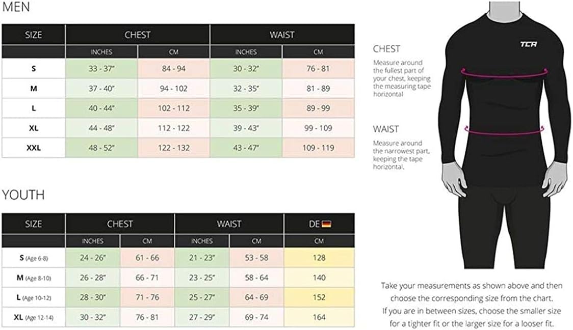 TCA Boys' Youth & Men's Pro Performance Compression Shirt Long Sleeve Base Layer Thermal Top - Crew/Mock Neck: Clothing