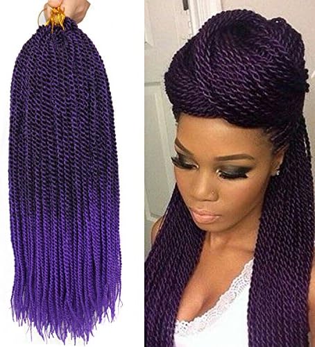18 Inch 9pcs 30Strands/Pack Ombre Purple Senegalese Crochet Braids Synthetic Twist Hair For Women (Black&amp;Purple)